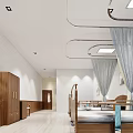 Modern Hospital Outpatient Ward Interior With Wooden Furniture And Curtains
