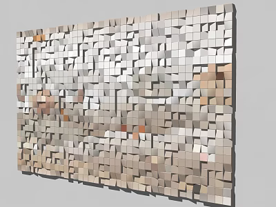 Silver Square Tile Mirror Wall Hanging For Modern Home Decor 3d model