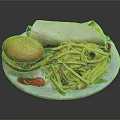 Fast Food Meal Plate With Hamburger French Fries Wrap And Cherries