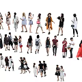 Diverse Group of People in Different Casual Outfits Walking and Standing
