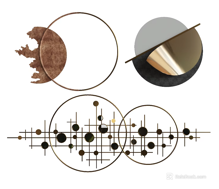 Circular Wall Decor With Natural Texture Geometric Patterns And Metallic Mirror Accents 3d model