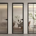 Contemporary Hinged Doors With Various Glass Patterns And Black Frames In Modern Interior