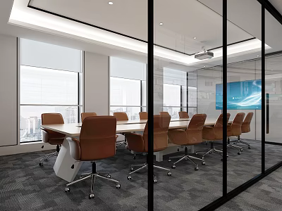 Modern Meeting Room Meeting Room Conference Table Conference Long Table Conference Chair Office Chair Projector Projection Screen Glass Partition Small Meeting Room Negotiation Room 3d model