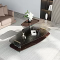 Modern Double Layered Coffee Table With Glass Top Dark Base And Decorative Items 3d model