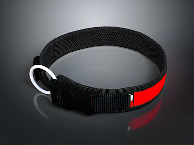 Pet Collar Black Red Mesh Strap With Buckle And White Ring Design 3d model