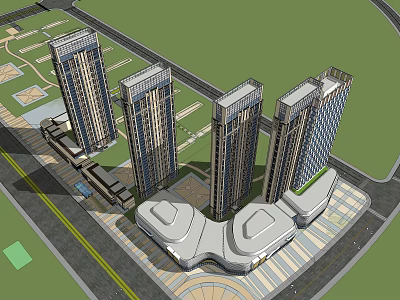 Modern Urban Architectural Rendering With Tall Buildings Central Plaza And Road Layout 3d model