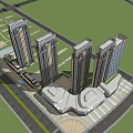 Modern Urban Architectural Rendering With Tall Buildings Central Plaza And Road Layout