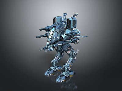 Blue Futuristic Mech Game and Movie Character with Detailed Mechanical Armor and Weapons 3d model