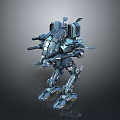 Blue Futuristic Mech Game and Movie Character with Detailed Mechanical Armor and Weapons