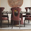 New Chinese Dining Table and Chair Combination Room Dining Table and Chair Combination Round Large Dining Table Dining Chair Background Wall 3d model