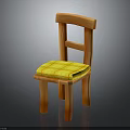 Wooden Chair Design With Yellow Checkered Seat Cushion And Simple Backrest Structure