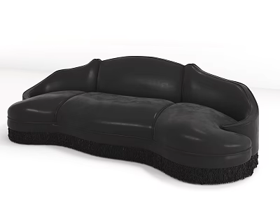Black Leather Sectional Sofa With Modern Curved Design And Fringe Trim Base 3d model