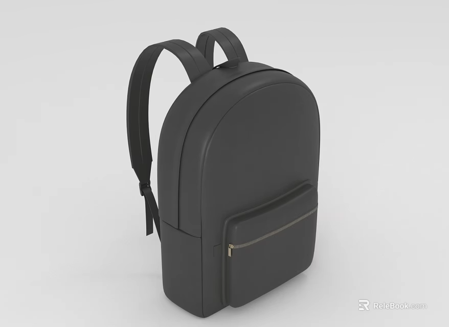 Stylish Black Leather Backpack Featuring Minimalist Design And Front Zip Pocket 3d model 