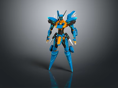 Futuristic Robot Character With Blue And Orange Mechanical Armor Structure Design 3d model
