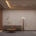 Modern Office Corridor Interior With Wooden Grille Cabinets And Potted Green Plant
