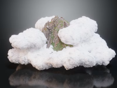 Decorative Garden Landscape Featuring White Cloud Shaped Structure And Green Moss Covered Rock 3d model