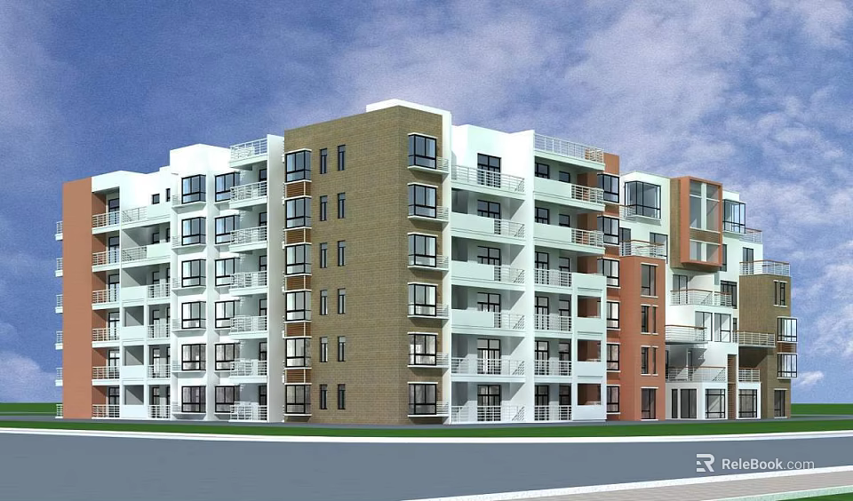 Modern Multi Storey Residential Building With Colorful Exteriors Balconies And Multiple Units 3d model 