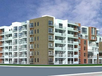 Modern Multi Storey Residential Building With Colorful Exteriors Balconies And Multiple Units 3d model