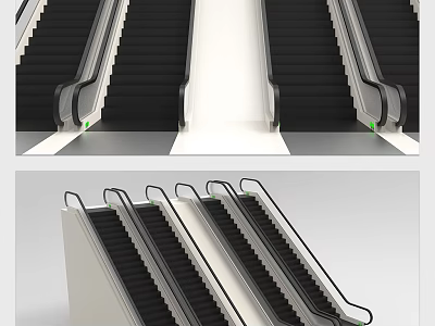 Modern Escalator Design With Black Steps White Handrails In Public Transportation Area 3d model