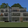 Modern Detached Villa Exterior Design With Large Glass Windows And Lush Greenery