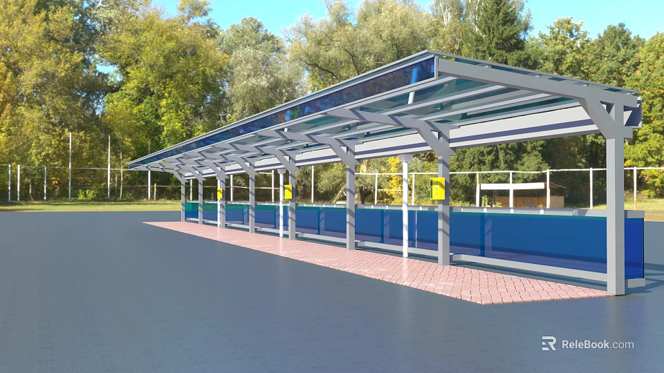 Modern Outdoor Sunshade Canopy With Metal Frame And Transparent Roof In Green Park Area 3d model 