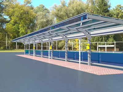 Modern Outdoor Sunshade Canopy With Metal Frame And Transparent Roof In Green Park Area 3d model