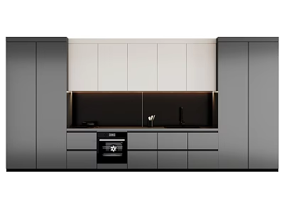 Modern Kitchen Interior With Upper Lower Cabinets Black Countertop And Built in Oven 3d model