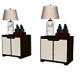 Modern Bedside Table with Table Lamp Decorative Figurines and White Doors 3d model