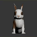 Cute White Brown Spotted Rabbit 3D Render With Long Ears And Brown Eyes