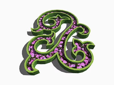 Artistic Decorative Shaped Bush Design With Green Foliage And Pink Flowers 3d model