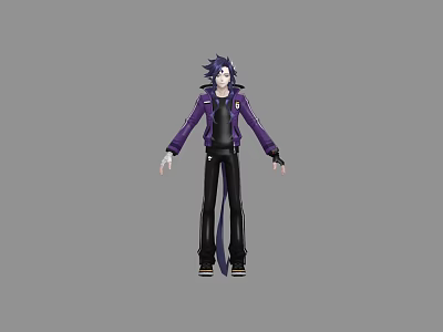 Game and Movie Character Wearing Purple Coat Black Pants with Black Hair Standing Pose 3d model