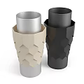 Modern Vases With Geometric Textured Design In Light Wood And Black Finish