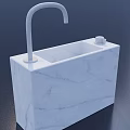 Modern White Marble Wash Basin Featuring Curved Faucet And Soap Dish Design