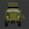 Olive Green Military Truck With Rocket Launcher And Six Wheeled Structure