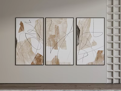 Abstract Artworks Hanging On Wall With Brown White Tones And Geometric Decorative Wall 3d model