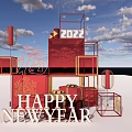 Happy New Year 2022 Celebration With Fu Character Snowflake Decorations And Lanterns