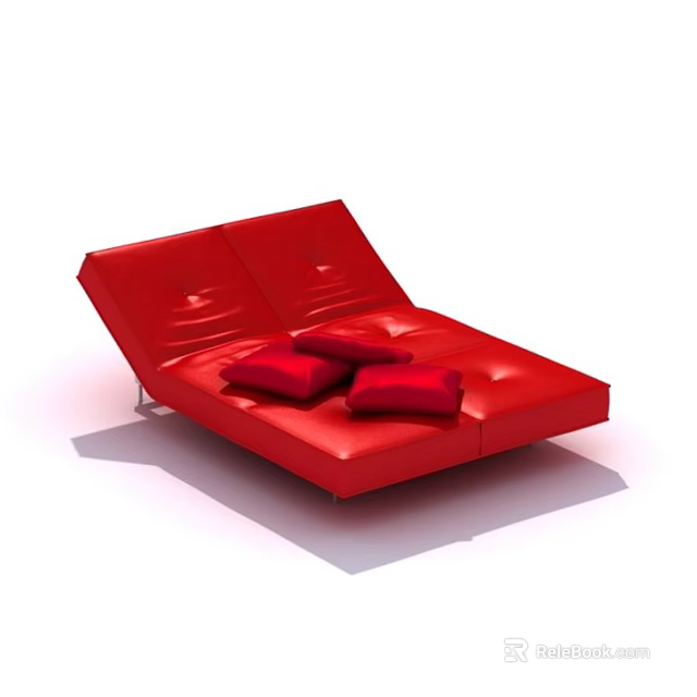 Modern Red Leather Double Bed With Red Pillows Contemporary Design For Bedroom 3d model 
