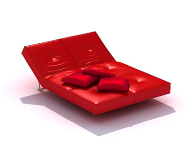 Modern Red Leather Double Bed With Red Pillows Contemporary Design For Bedroom 3d model