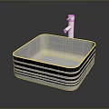 Modern Bathroom Sink In White With Black Stripes And Chrome Faucet On Dark Surface