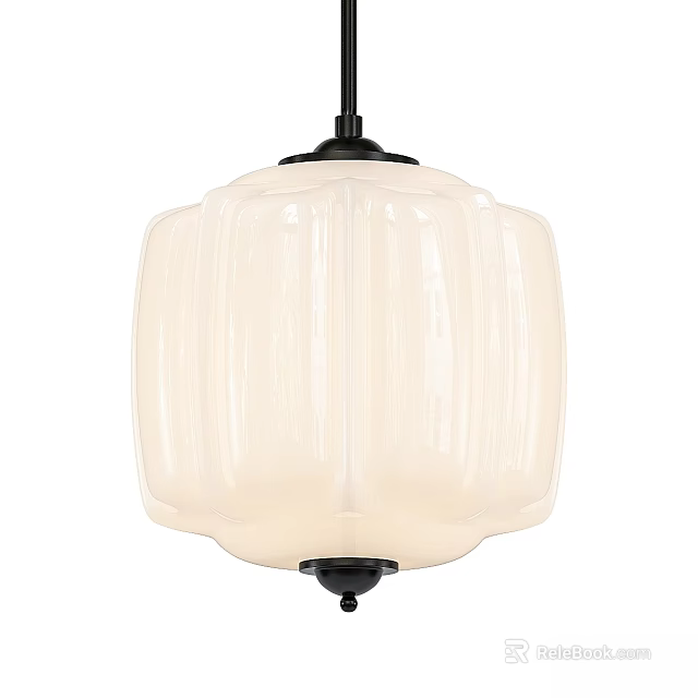 White Ribbed Glass Pendant Light With Black Accents For Interior Decor 3d model 