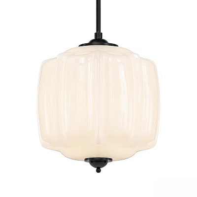 White Ribbed Glass Pendant Light With Black Accents For Interior Decor 3d model