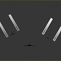 Three Spaceships Flying In Dark Space With White Trails Different Colors And Designs
