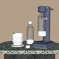 Modern Kitchen Soda Maker On Terrazzo Counter With Glass Lime Slice And Transparent Bottle