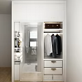Modern Wardrobe Interior With Glass Door Hanging Clothes Drawers And Suitcase