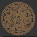Intricate Circular Paper Carving Design With Fish Patterns And Ornate Edges 3d model
