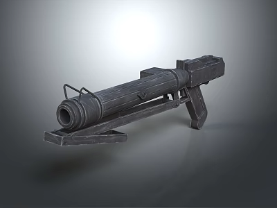 Tactical Black Military Rocket Launcher Weapon With Grip Handle And Support Stand 3d model