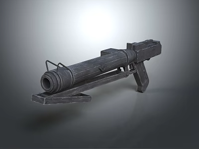 Tactical Black Military Rocket Launcher Weapon With Grip Handle And Support Stand 3d model