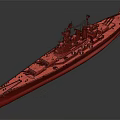 Detailed Battleship Model with Red Blue White Hull Turret Bridge and Deck Details