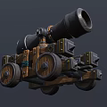 Vintage Weapon Cannon with Metal Barrel Wooden Structure and Wheels