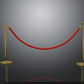 Elegant Barrier Setup With Golden Stanchions Red Velvet Rope And Reflective Base